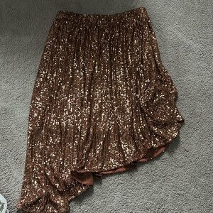 Free People Sequin Copper Brown Skirt XS